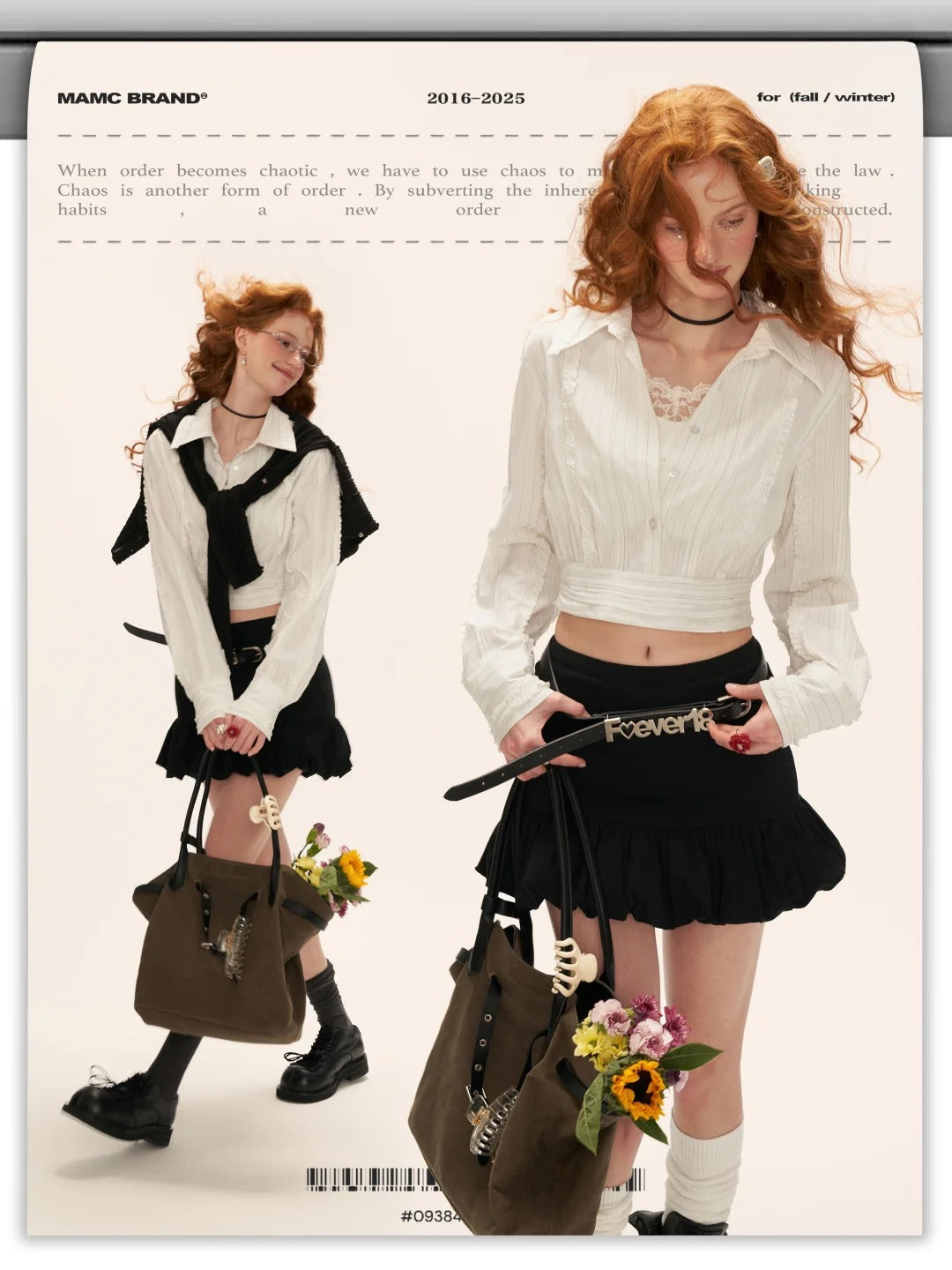 MAMC - Layered Striped Waist-Cinched White Shirt WE727
