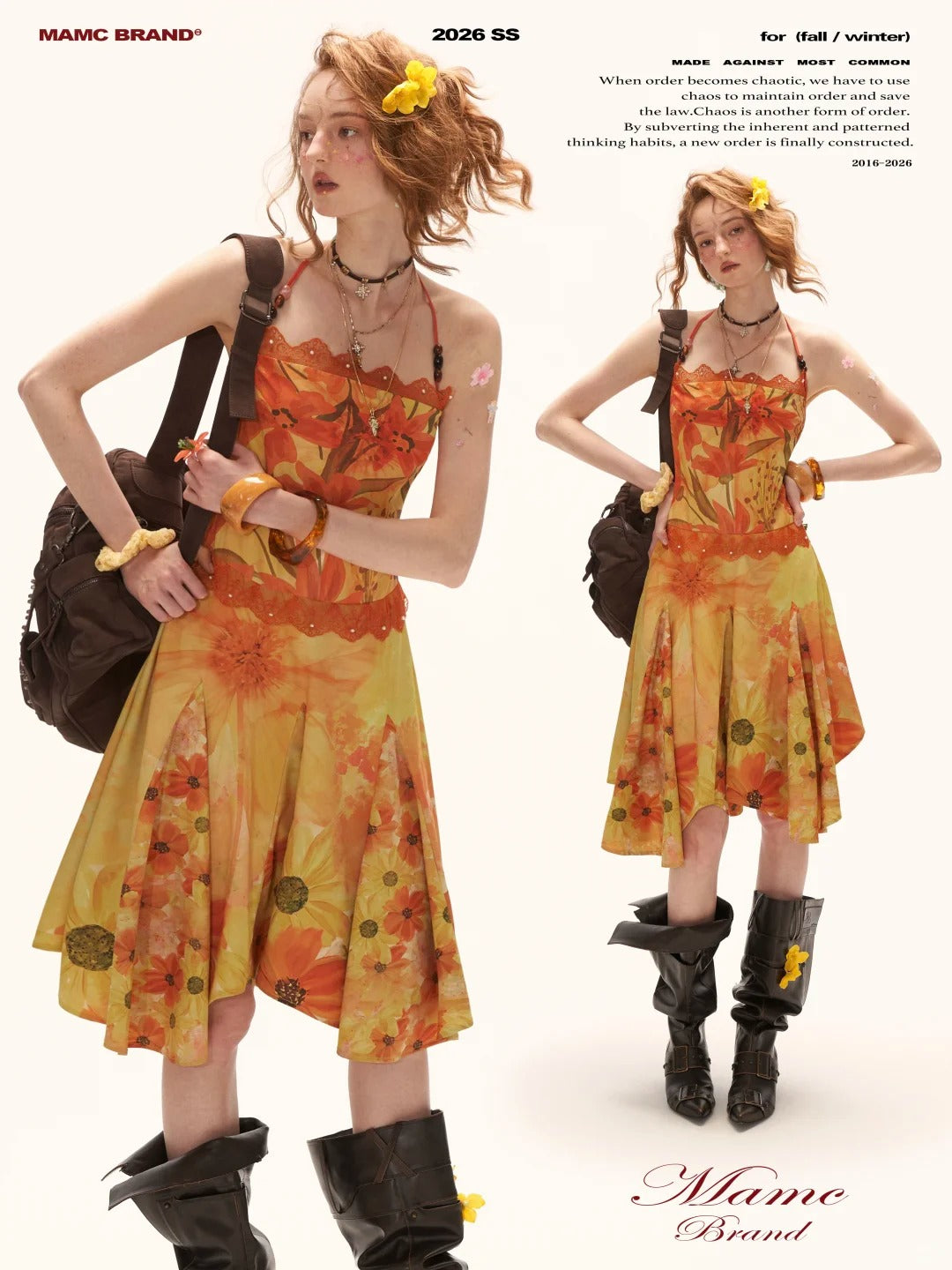 "Sunset Bloom Mood" Halter Floral Midi Dress WE933
