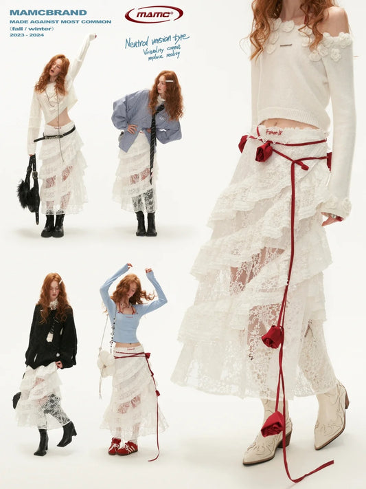 MAMC - Lace Layered Gauze Skirt