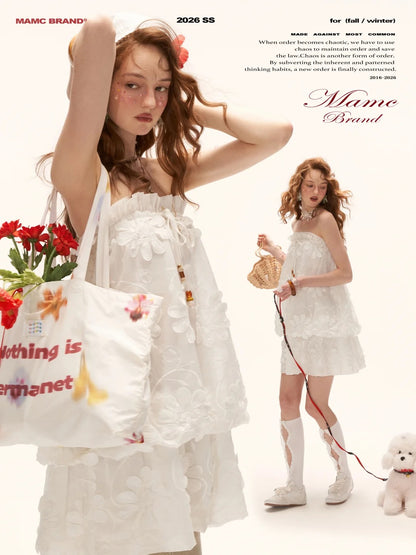 "Pure Bloom Mood" 3D Floral Strapless Mini Dress WE944