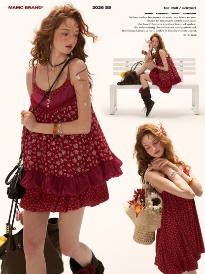"Retro Rouge Mood" Floral Cami Top & Mini Dress Set WE975