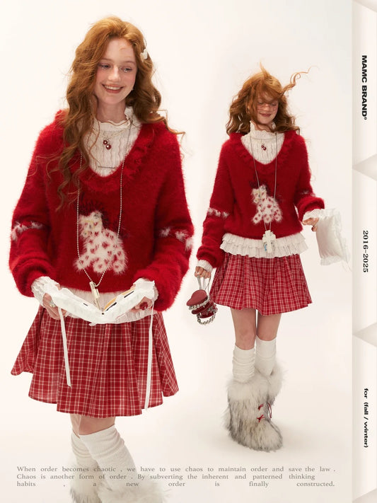 MAMC - Red Heart Pony Doll Collar Sweater WE766