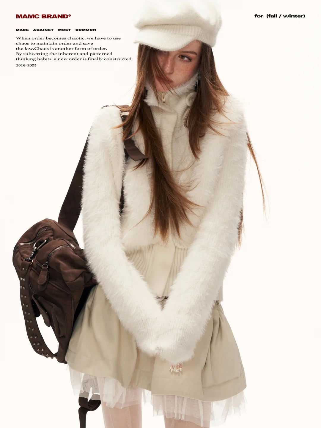 MAMC - White Wing-Detail Turtleneck Zip-Up Knit Sweater WE914