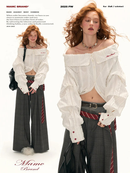 MAMC - White Striped Layered V-Neck Shirt