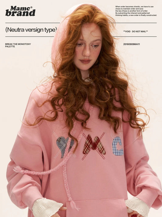 MAMC - Plaid Patch Embroidered Hoodie Dress WE808 - PINK
