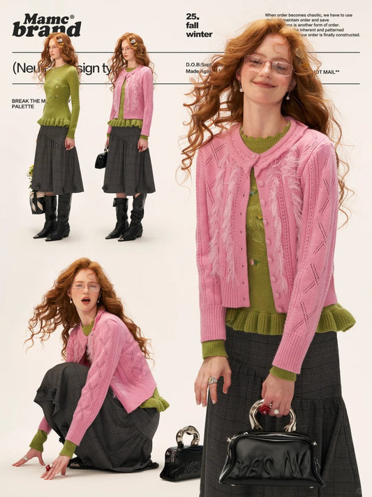MAMC - Ruffled Collar Knit Cardigan (Soft Pink)