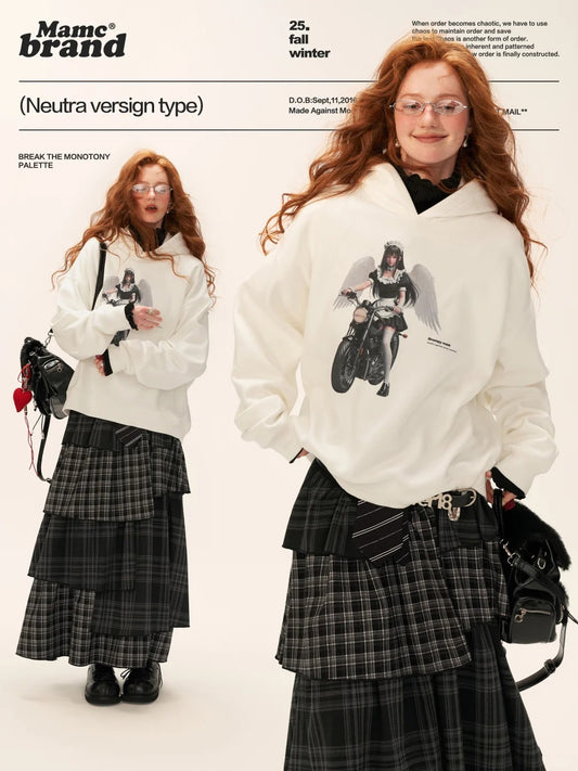 MAMC - White Oversized Hoodie – Playful Maid Streetwear Pullover WE829