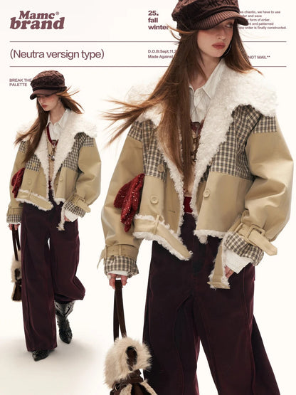MAMC - Cozy Khaki Plaid-Patch Collar Jacket WE860