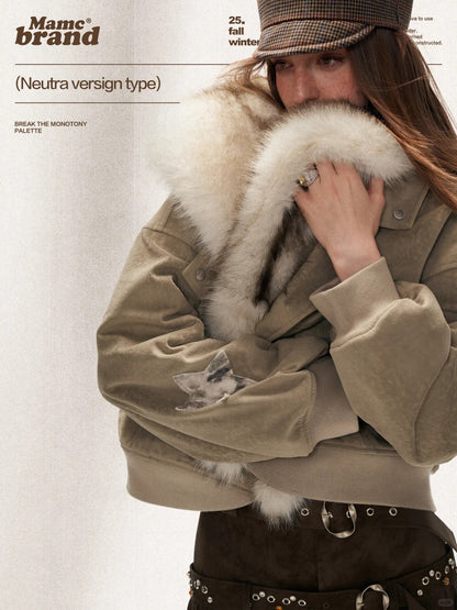 MAMC - Faux-Layered Almond Grey Fleece Suede Jacket WE880