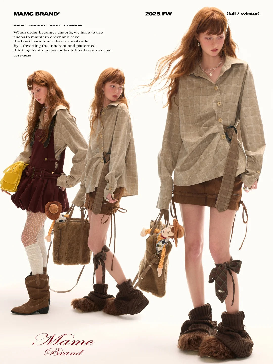 MAMC - Taupe Houndstooth Ring-Belt Shirt – Cinched Waist Fall Streetwear Blouse