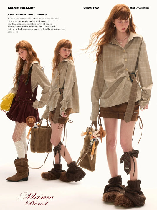 MAMC - Taupe Houndstooth Ring-Belt Shirt