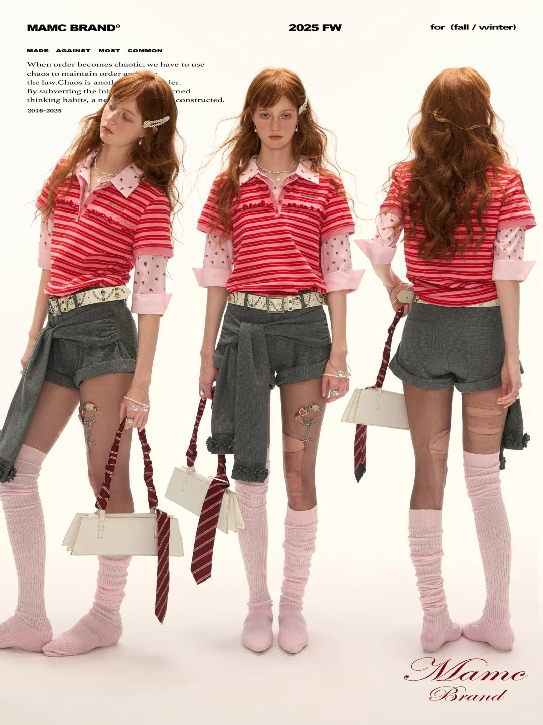 MAMC - Red Striped Layered-Look Polo Tee
