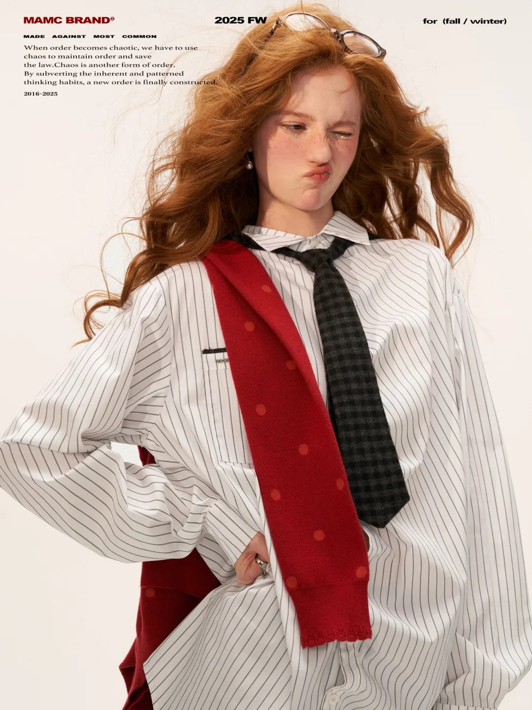 MAMC - Striped Long Sleeve Shirt with Tie (White Stripes)