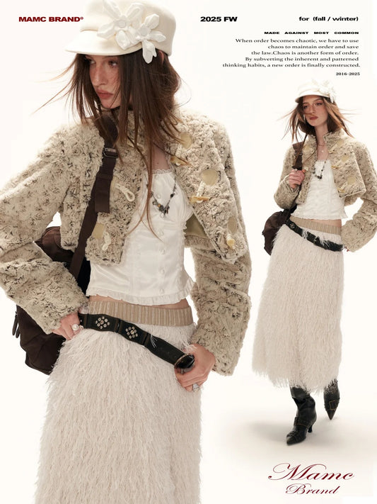 MAMC - Petal-Detail Almond Short Tweed-Style Jacket WE885
