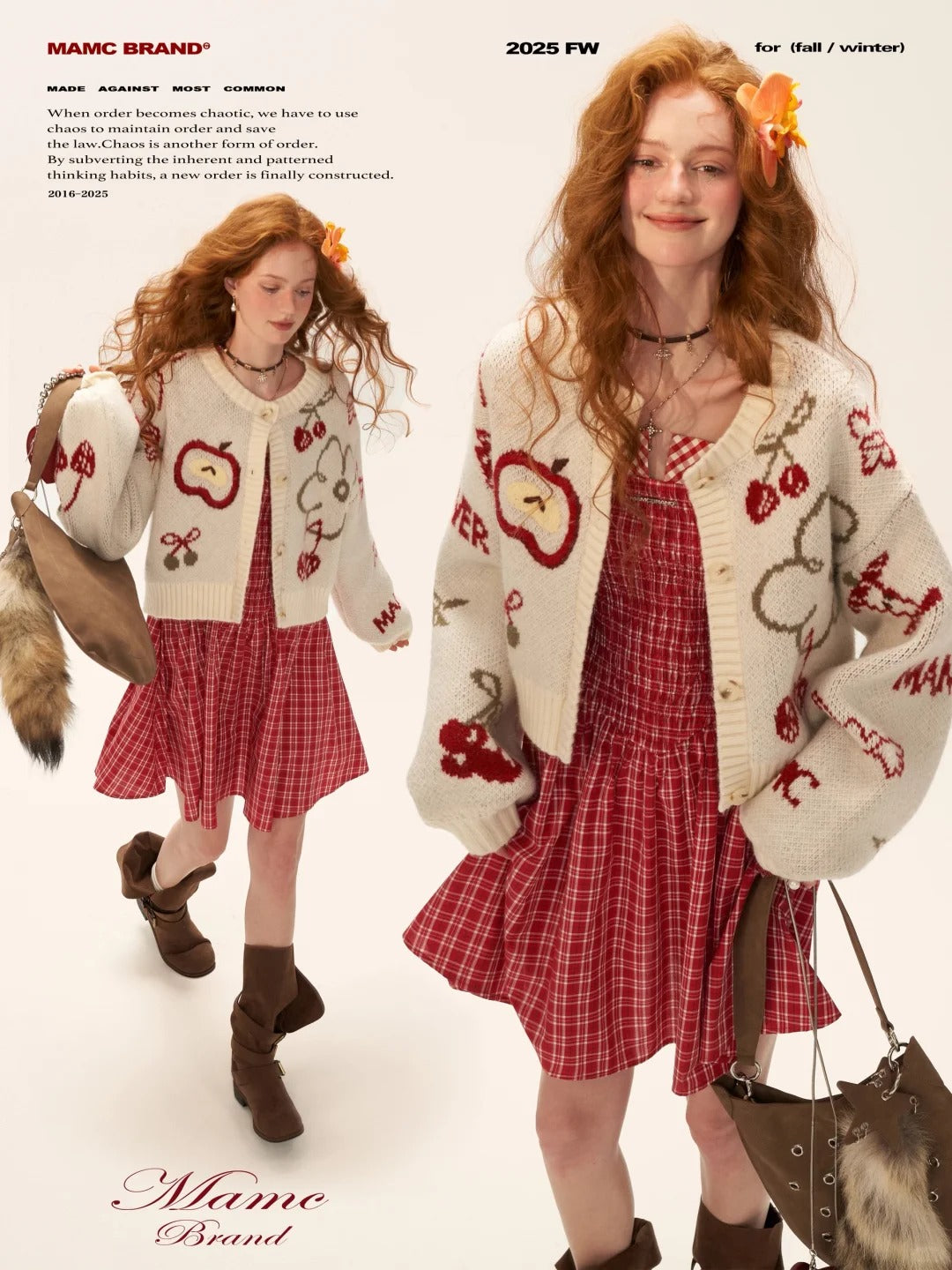 White Knit Cardigan with Apple & Cherry Embroidery WE751