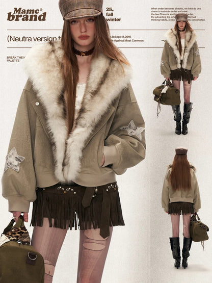 MAMC - Faux-Layered Almond Grey Fleece Suede Jacket WE880