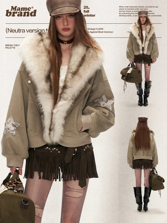 MAMC - Faux-Layered Almond Grey Fleece Suede Jacket WE880