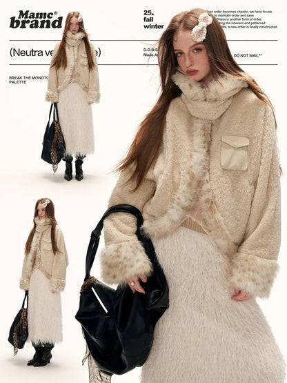 MAMC - Beige Faux Shearling Batwing Jacket WE879