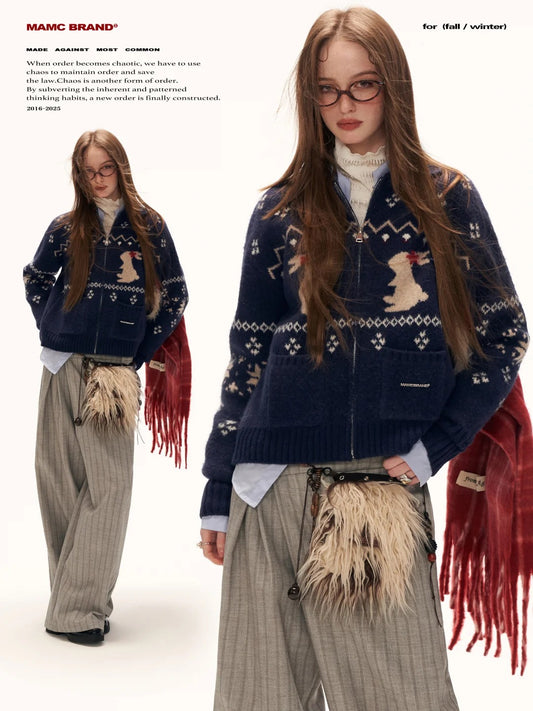 MAMC - Cozy Snowflake Bunny Knit Cardigan – Blue WE873