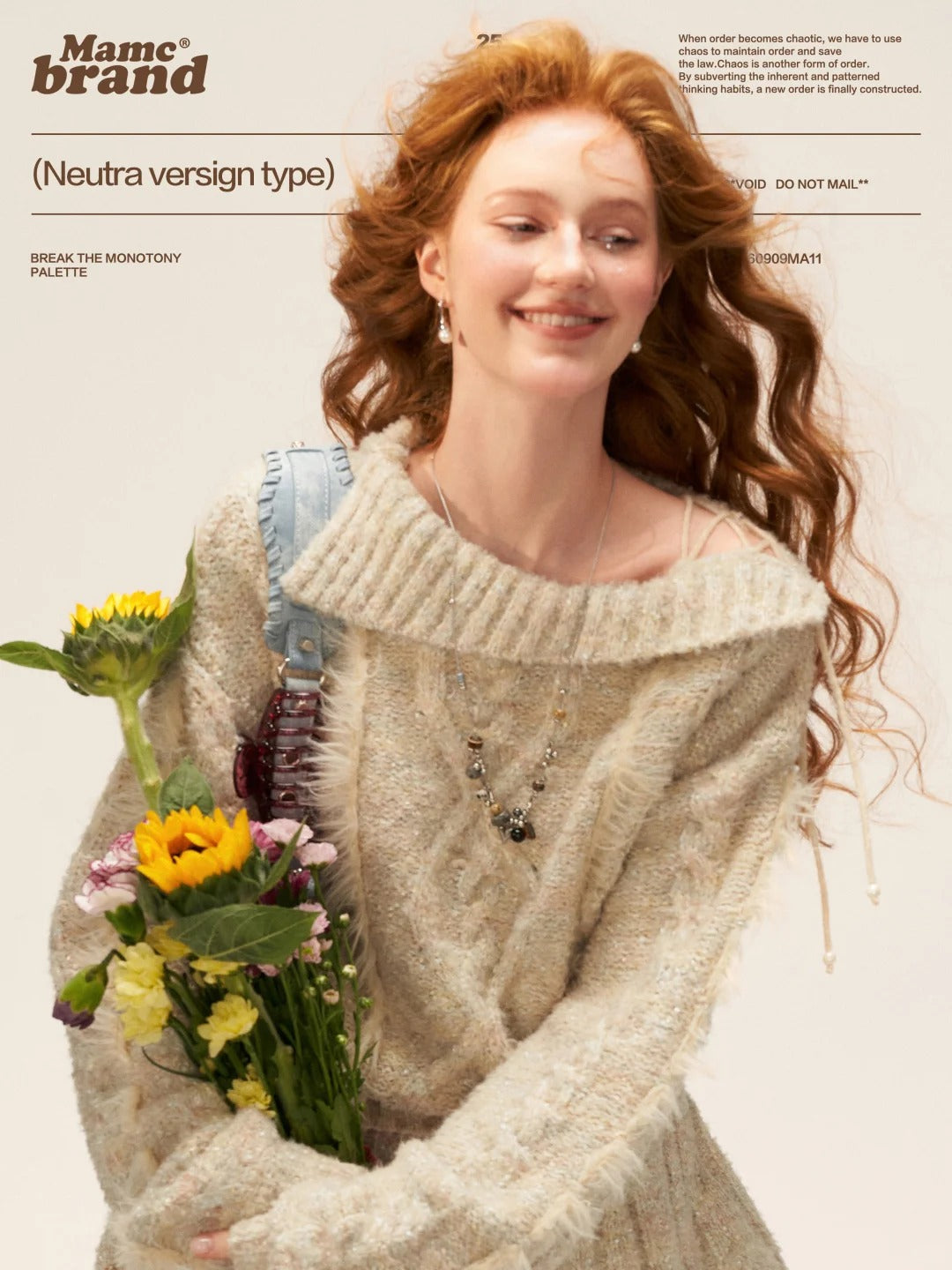 MAMC - Beige Cable Knit Tie-Waist Sweater WE835