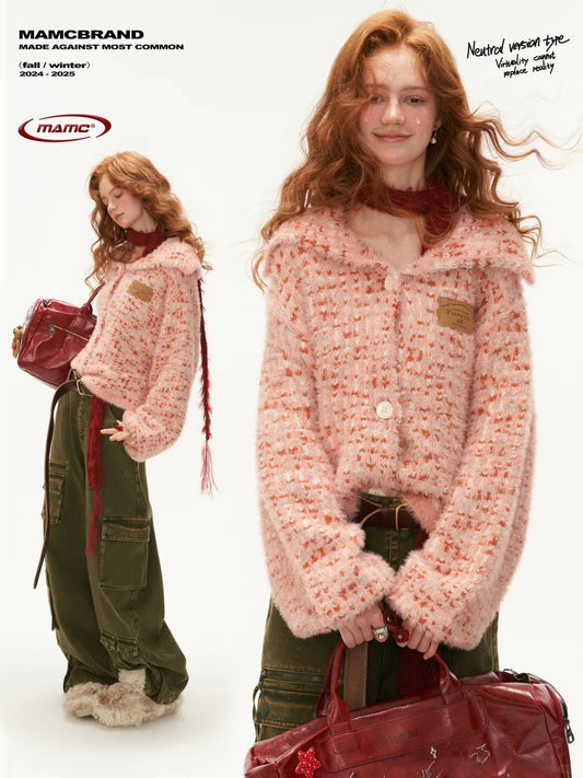 MAMC - Segment-Dyed Lapel Pink Cardigan