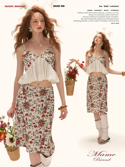 "Vintage Garden Mood" Embroidered Cami & A-line Skirt Set WE973