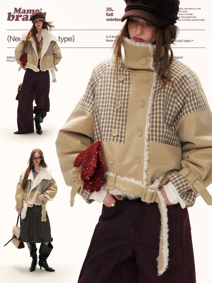 MAMC - Cozy Khaki Plaid-Patch Collar Jacket WE860