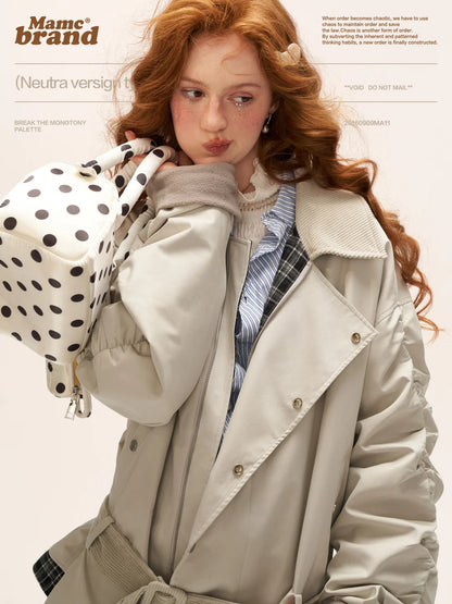 MAMC - Light Gray Corduroy Collar Plaid Patch Jacket WE848