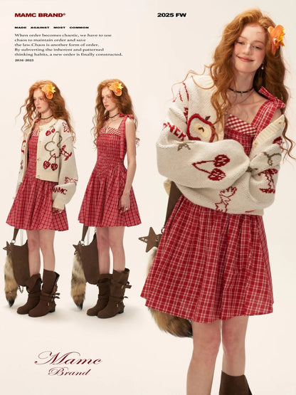 White Knit Cardigan with Apple & Cherry Embroidery WE751