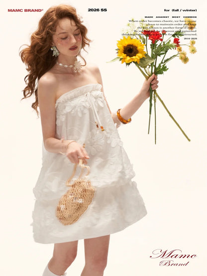 "Pure Bloom Mood" 3D Floral Strapless Mini Dress WE944