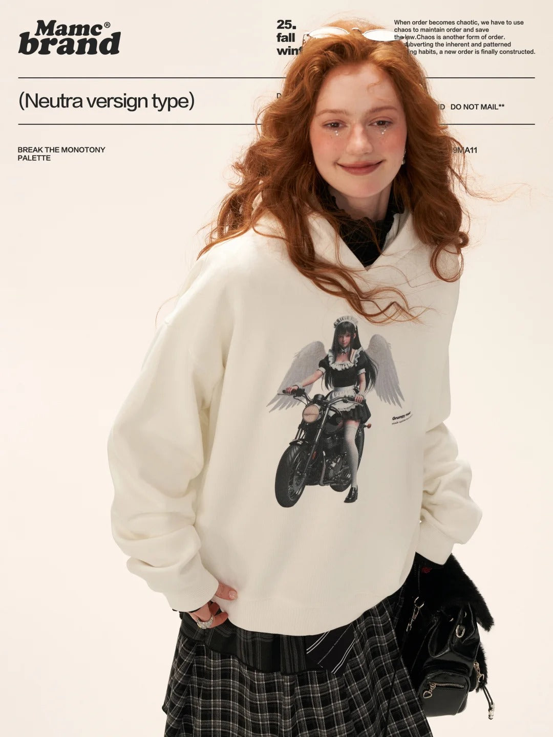 MAMC - White Oversized Hoodie – Playful Maid Streetwear Pullover WE829