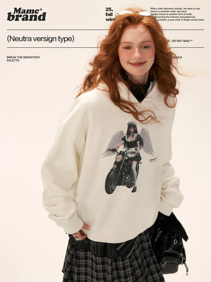 MAMC - White Oversized Hoodie – Playful Maid Streetwear Pullover WE829