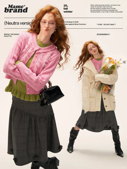 MAMC - Ruffled Collar Knit Cardigan (Soft Pink)