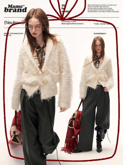 MAMC - Oversized White Loop-Knit Collared Cardigan WE902