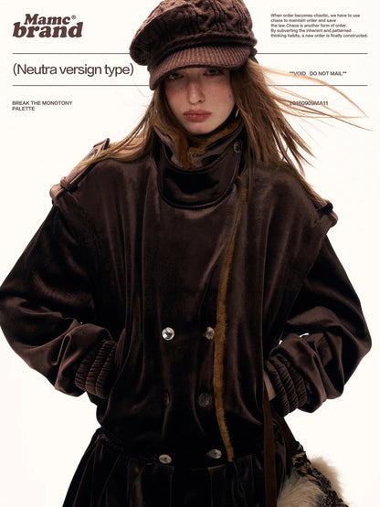 MAMC - Brown Bubble-Hem Faux Fur Panel Dress WE886