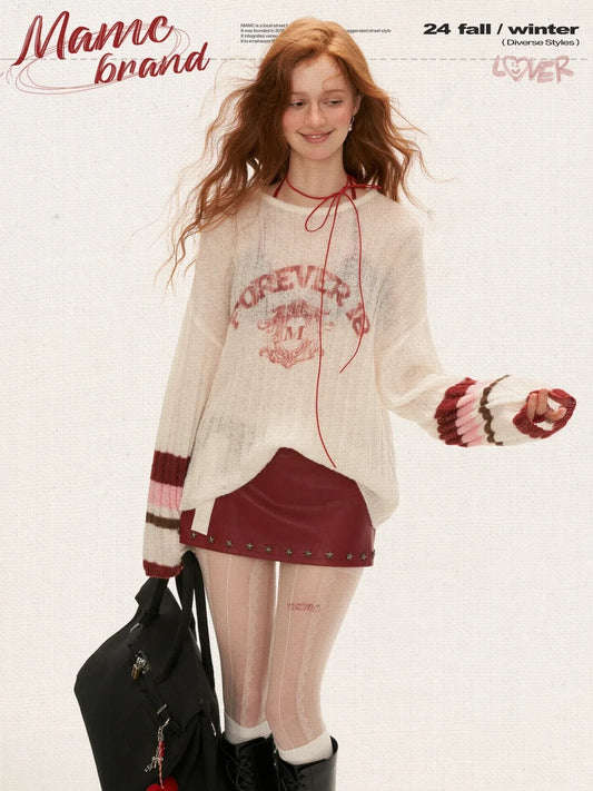MAMC - Striped Logo Knit Pullover – White WE463
