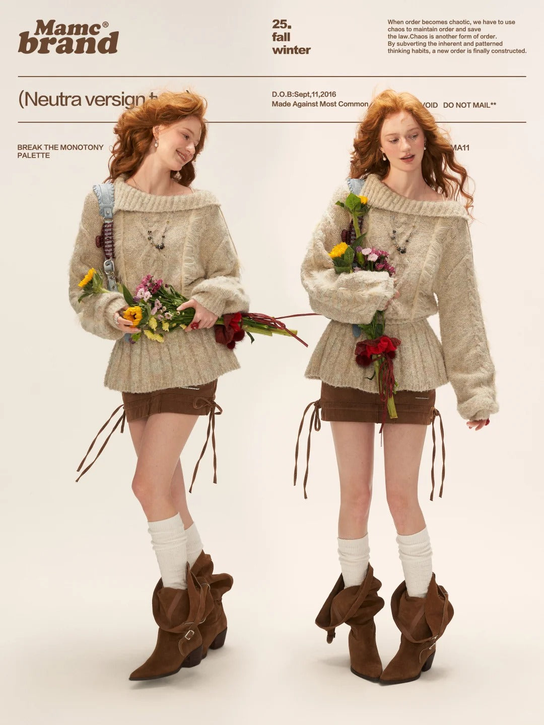 MAMC - Beige Cable Knit Tie-Waist Sweater WE835