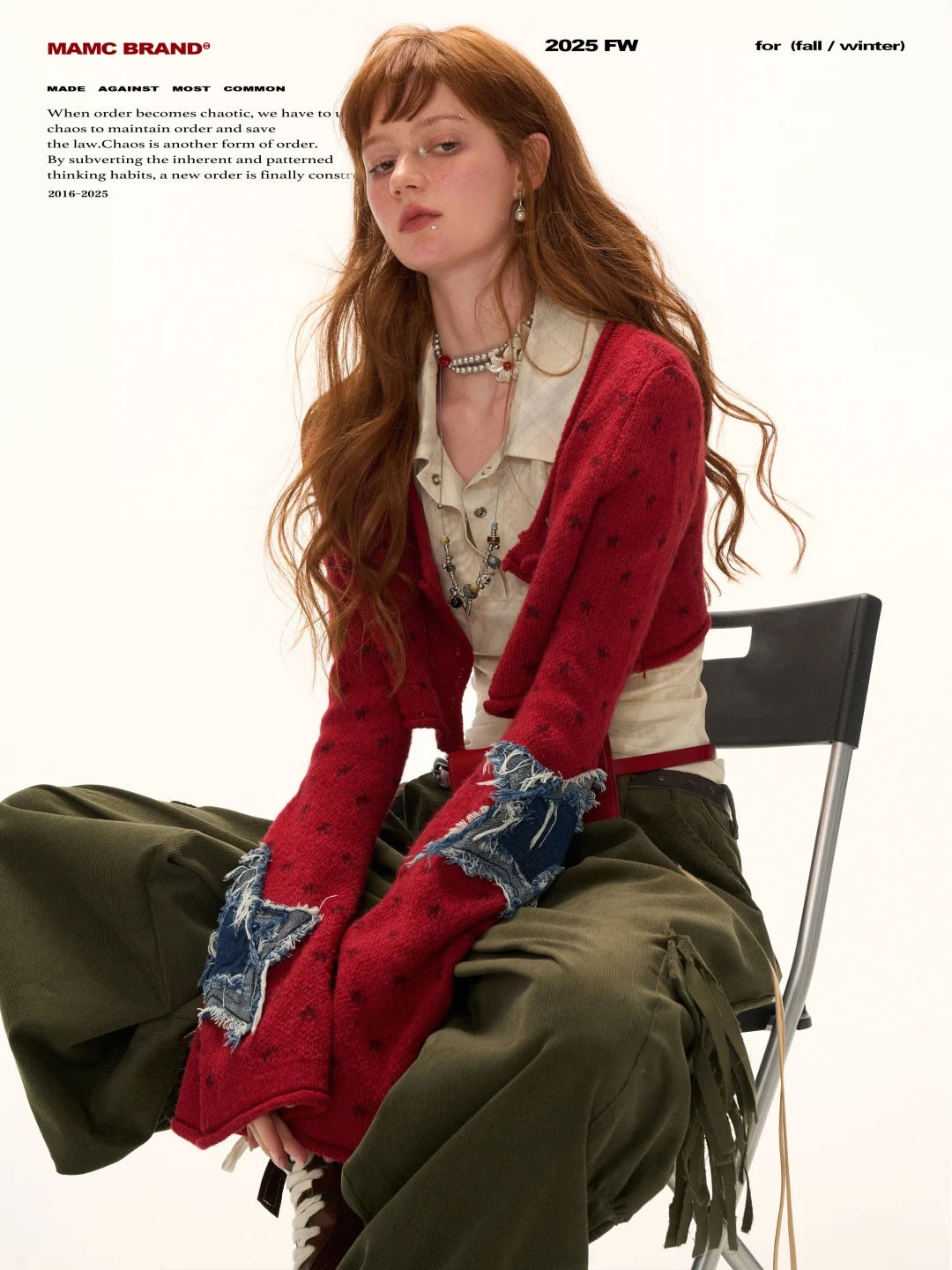 MAMC - Star Patch Cropped Knit Cardigan (Wine Red)