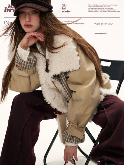 MAMC - Cozy Khaki Plaid-Patch Collar Jacket WE860