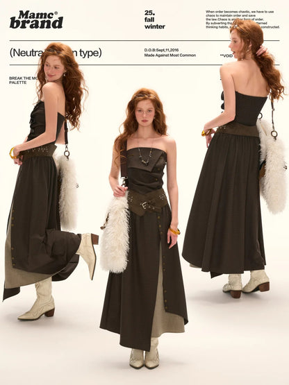MAMC - Dark Academia Layered Strapless Midi Dress
