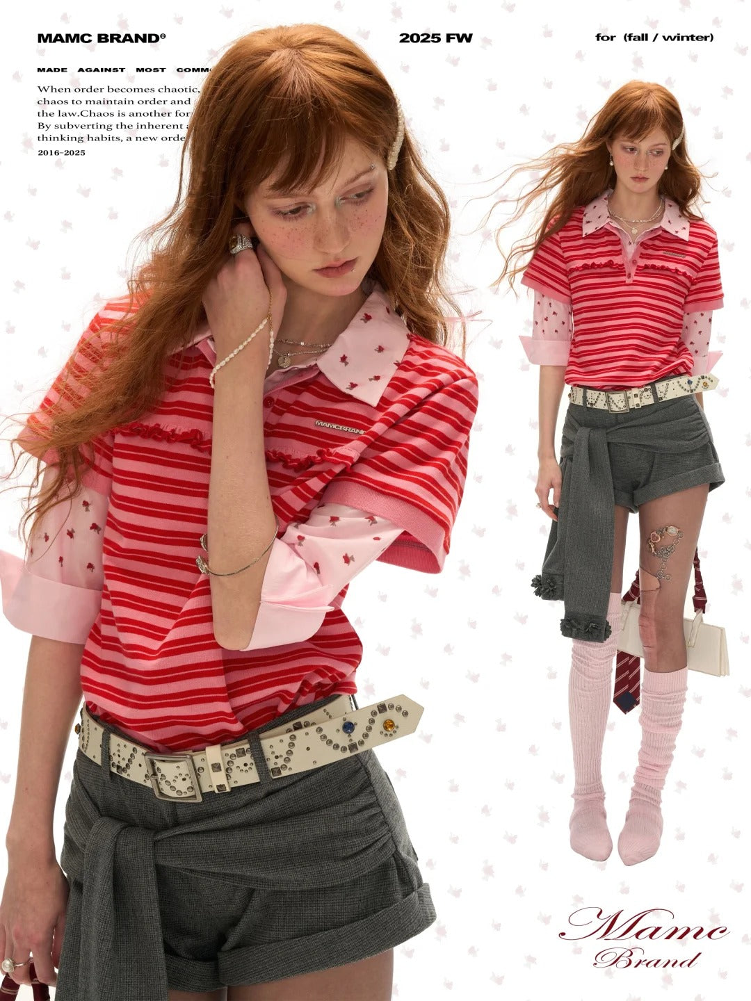 MAMC - Red Striped Layered-Look Polo Tee