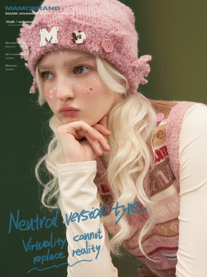 MAMC - Pink Logo Knit Beanie Hat WE212