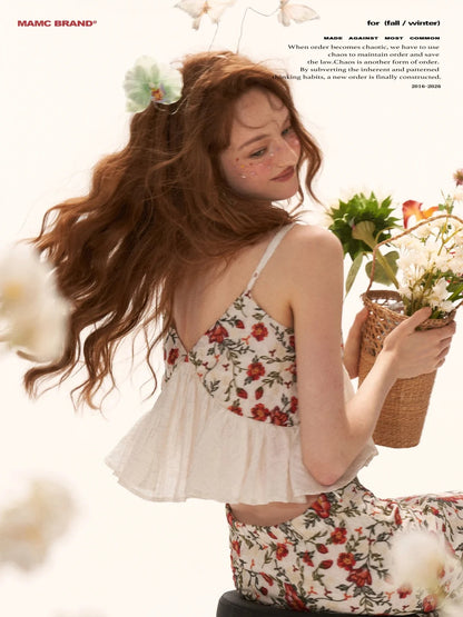 "Vintage Garden Mood" Embroidered Cami & A-line Skirt Set WE973