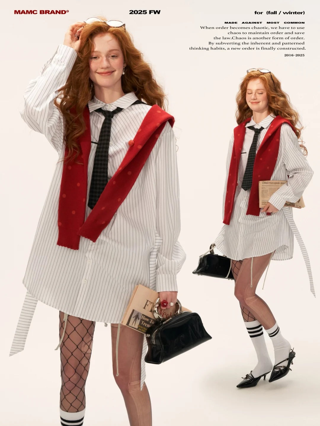 MAMC - Striped Long Sleeve Shirt with Tie (White Stripes)
