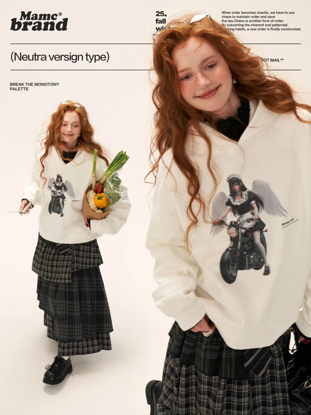 MAMC - White Oversized Hoodie – Playful Maid Streetwear Pullover WE829