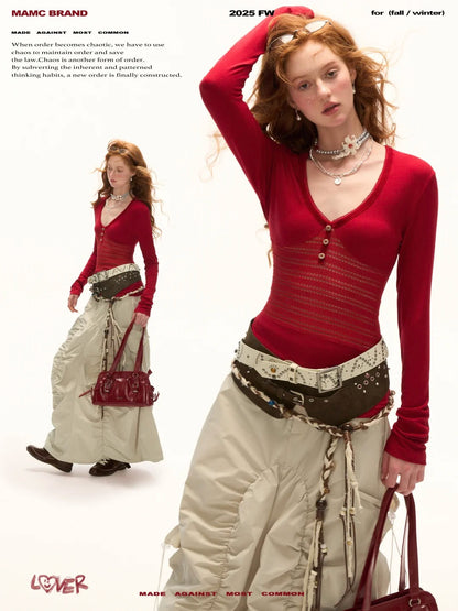 MAMC - Hollow-Out Panel V-Neck Slim Fit Top