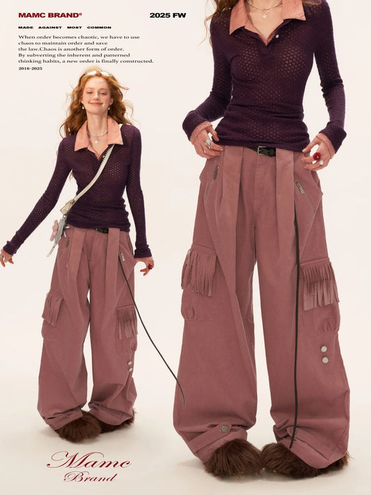MAMC - Fringe Corduroy Cargo Pants (Dusty Pink)