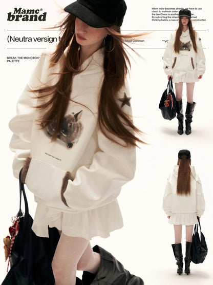 MAMC - Star Bunny Oversized Hoodie – White WE857