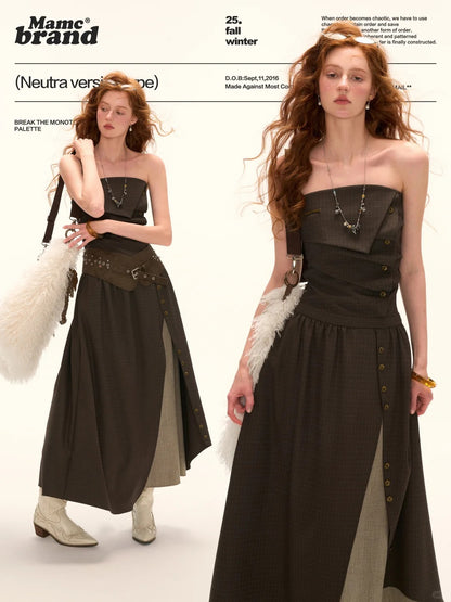 MAMC - Dark Academia Layered Strapless Midi Dress