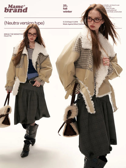 MAMC - Cozy Khaki Plaid-Patch Collar Jacket WE860
